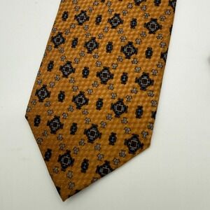 Daniel de Fasson Mens Silk HandMade Jacquard Geometric Pattern Necktie Gold Blue